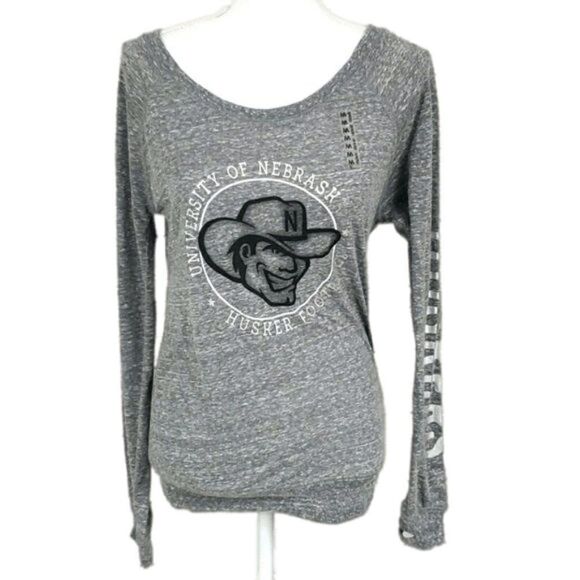 Pressbox, Univ of Nebraska L/S Silver Graphic Top - Picture 1 of 8